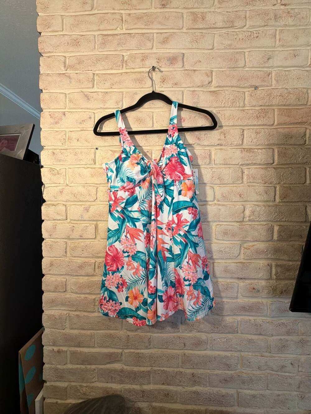 Swim Solutions Tropical Floral Print V-Neck Swim Dress